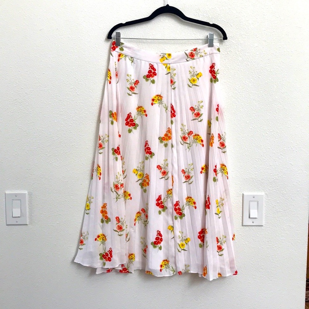 Loft Pleated Chiffon Floral White Midi Skirt